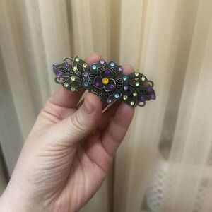 Vintage metal multicolor rhinestone barrette